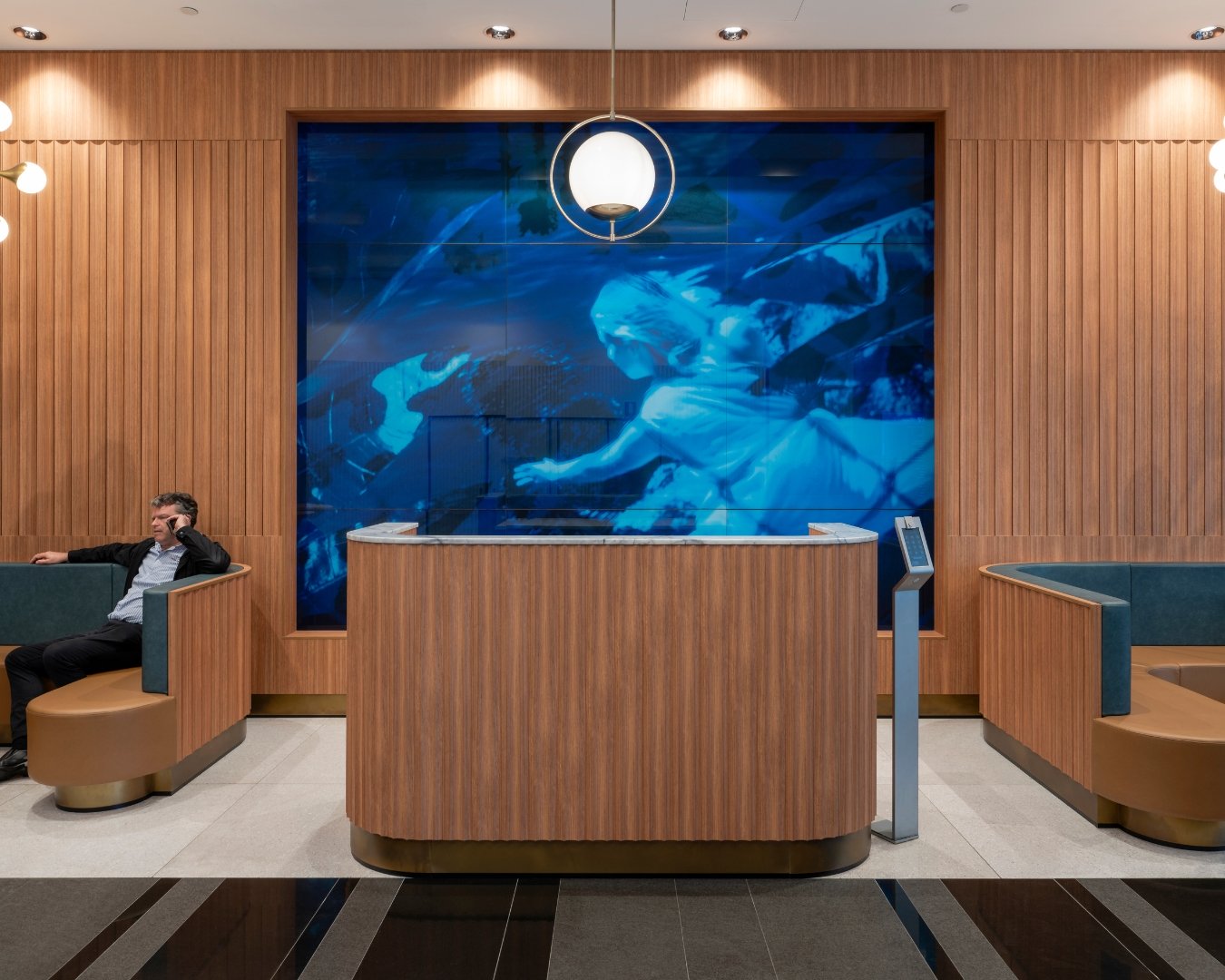 Lift lobby with fluted wall panelling
