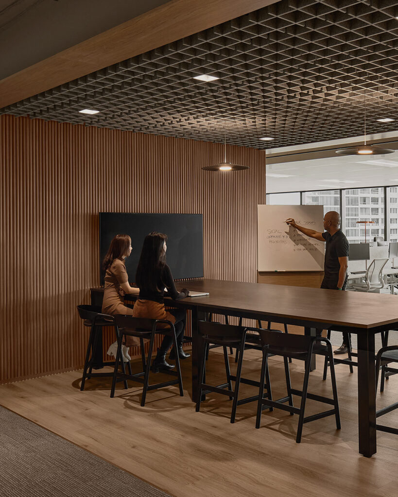Paneling feature wall in office space
